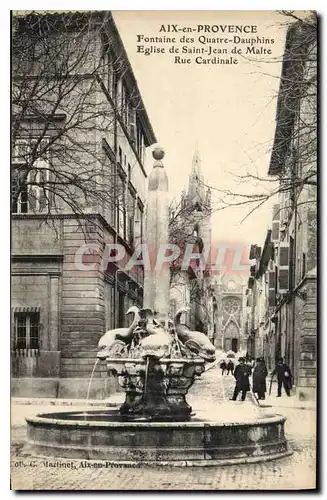 Cartes postales Aix en Provence La Fontaine des Quatre Dauphins Eglise de St Jean de Malte Rue Cardinale