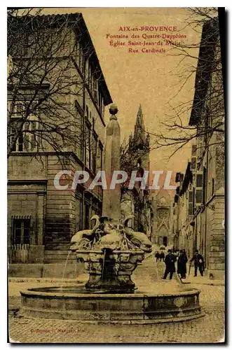 Cartes postales Aix en Provence La Fontaine des Quatre Dauphins Eglise de St Jean de Malte Rue Cardinale