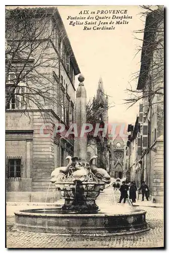 Cartes postales Aix en Provence La Fontaine des Quatre Dauphins Eglise Saint Jean de Malte Rue Cardinale