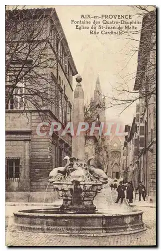 Cartes postales Aix en Provence La Fontaine des Quatre Dauphins Eglise de St Jean de Malte Rue Cardinale