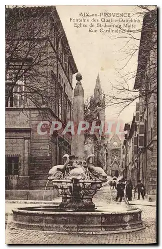 Cartes postales Aix en Provence La Fontaine des Quatre Dauphins Eglise de St Jean de Malte Rue Cardinale