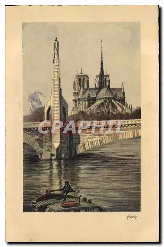 Ansichtskarte AK Paris Notre Dame et Statue de Sainte Genevieve