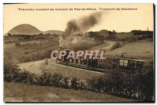 Cartes postales Tramway montant au sommet du Puy de Dome Tournant du Gendarme Train