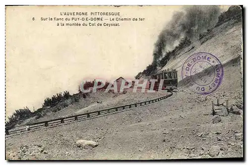 Cartes postales Sur le flanc du Puy de Dome Le Chemin de fer a la montee du Col de Ceyssat Train