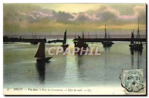 Cartes postales Brest Vue dans a Port du Commerce Effet de nuit Bateaux