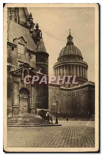 Cartes postales Paris En Flanant Entree Laterale de l'eglise St Etienne du Mont et Dome du Pantheon