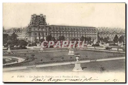 Cartes postales Paris les Jardins des Tuileries vers le Pavillon de Flore