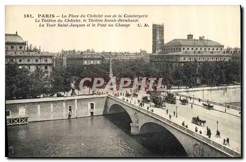 Ansichtskarte AK Paris la Place du Chatelet vue de la Conciergerie le Theatre du Chatelet le Theatre Sarah Bernha