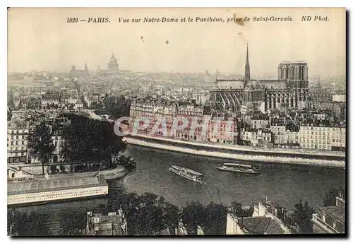 Cartes postales Paris vue sur Notre Dame et le Pantheon prise de Saint Gervais