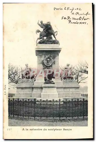 Cartes postales Paris A la memoire du sculpteur Barye