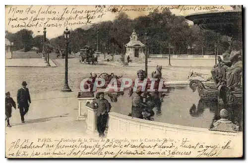 Cartes postales Paris Fontaine de la Place de la Concorde vers le Cours la Reine