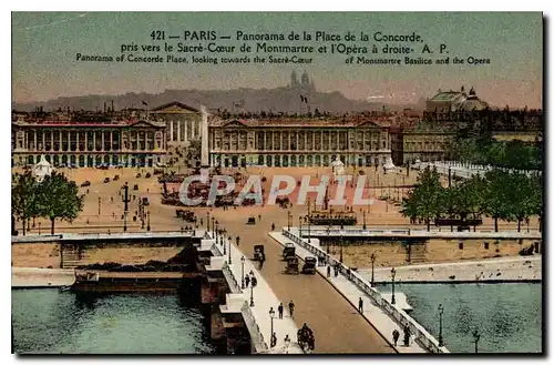 Cartes postales Paris Panorama de la Place de la Concorde pris vers le Sacre Coeur de Montmartre et l'Opera a dr