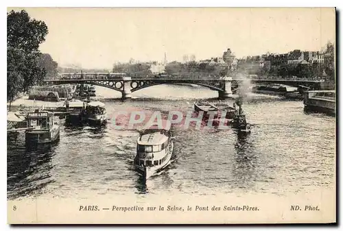 Cartes postales Paris Perspective sur la Seine le Pont des Saints Peres Bateaux