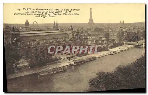 Cartes postales Paris Panorama pris vers la Gare d'Orsay les Invalides et la Tour Eiffel