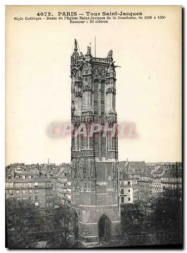 Cartes postales Paris Tour Saint Jacques style Gothique Reste de l'eglise Saint Jacques de la Boucherie de 1508