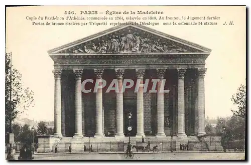 Ansichtskarte AK Paris Eglise de la Madeleine Copie du Partheon d'Athenes Commencee en 1764 a chevee en 1843 au F