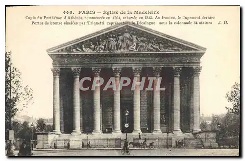 Cartes postales Paris Eglise de la Madeleine Copie du Partheon d'Athenes Commencee en 1764 a chevee en 1843 au F