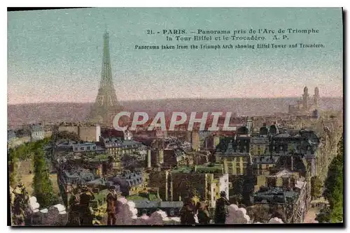 Cartes postales Paris Panorama pris de l'Arc de Triomphe la Tour Eiffel et le Trocadero