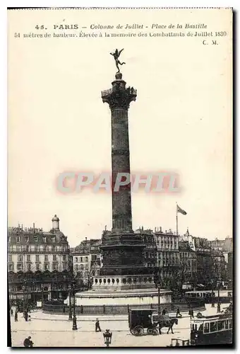 Cartes postales Paris Colonne de Juillet Place de la Bastille Elevee a la memoire des Combattants de Juillet 183