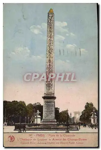 Cartes postales Paris Place de la Concorde L'Obelisque de Louqsor et Avenue des Champs Elysees