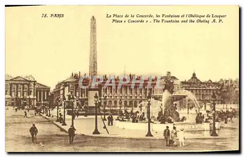 Cartes postales Paris La Place de la Concorde les Fontaines et l'Obelisque de Louquor