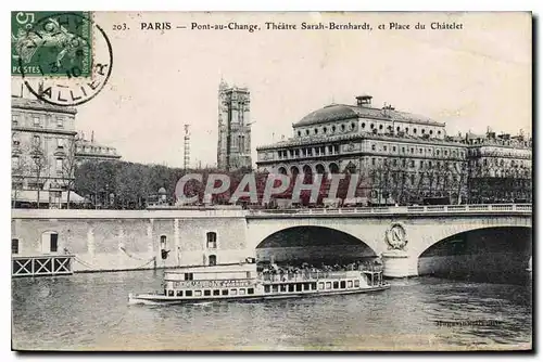 Ansichtskarte AK Paris Pont au Change Theatre Sarah Bernhardt et Place du Chatelet Bateau