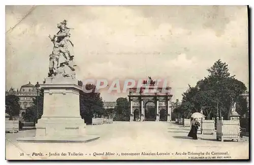 Cartes postales Paris Jardin des Tuileries Quand Meme monument Alsacien Lorrain