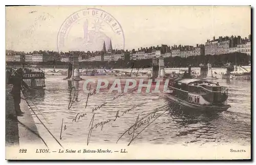 Cartes postales Lyon La Saone et Bateau Mouche Peche Pecheur