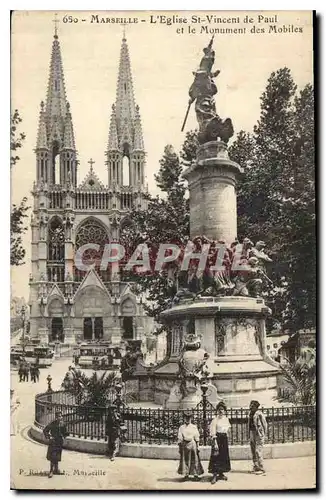 Cartes postales Marseille L'Eglise St Vincent de Paul et le Monument des Mobiles