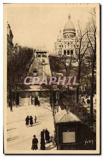 Cartes postales Paris Le Funiculaire et la Basilique du Sacre Coeur de Montmartre