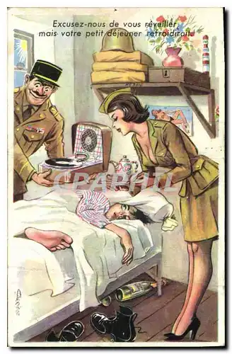 Cartes postales Ezxcusez nous de vius reveiller mais votre petit dejeuner refroidirait