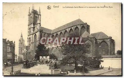 Cartes postales Gand La Cathedrale Saint Bavon et le monument des freres Van Eyck