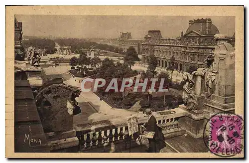 Cartes postales Paris Vue sur le Louvre et les Jardins du Louvre et des Tuilleries