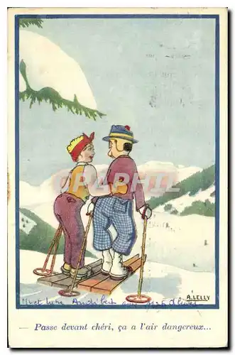 Cartes postales Passe devant cheri ca a l'air dangeroux Ski