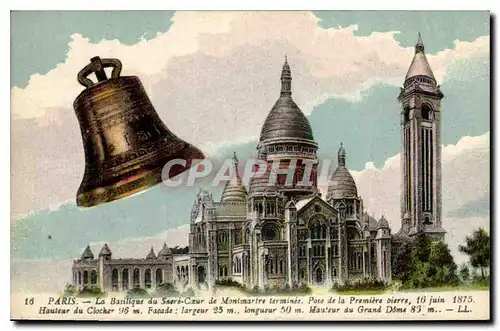 Cartes postales Paris La Basilique du Sacre Coeur de Montmartre terminee cloche