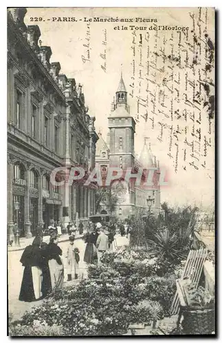 Cartes postales Paris le Marche aux Fleurs et la Tour de l'Horloge