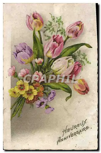 Ansichtskarte AK Heureux Anniversaire fleurs