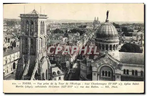 Cartes postales Tours Vue prise de la Tour de l'Horloge tour Charlemagne eglise Saint Martin cathedrale St Gatie