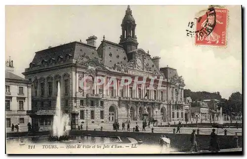 Ansichtskarte AK Tours Hotel de Ville et les Jets d'Eau