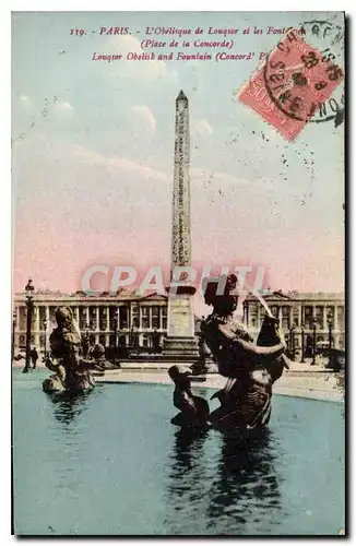 Cartes postales Paris l'Obelisuq de Louqsor et les Fontaines Place de la Concorde