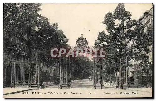 Cartes postales Paris l'Entree du Parc Monceau