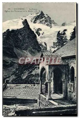 Ansichtskarte AK Dauphine la Grave Eglise des Terrasses et la Meije