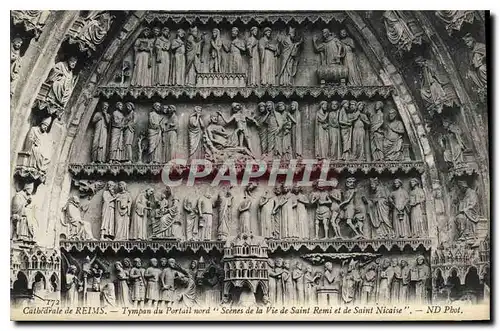 Ansichtskarte AK Cathedrale de Reims Tympan du Portail nord Scenes de la Vie de Saint Remi et de Saint Nicaise