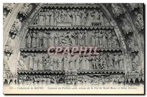 Ansichtskarte AK Cathedrale de Reims Tympan du Portail nord scenes de la Vie de Saint Remi et Saint Nicaise