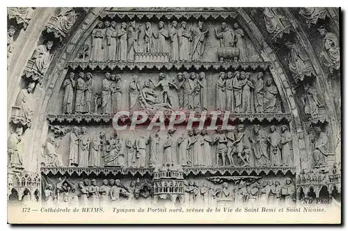 Cartes postales Cathedrale de Reims Tympan du Portail nord scenes de la Vie de Saint Remi et Saint Nicaise