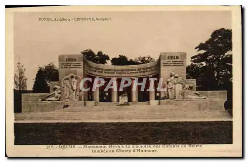 Cartes postales Reims Monument eleve a la memoire des Enfants de Reims tombes au Champs d'Honneur