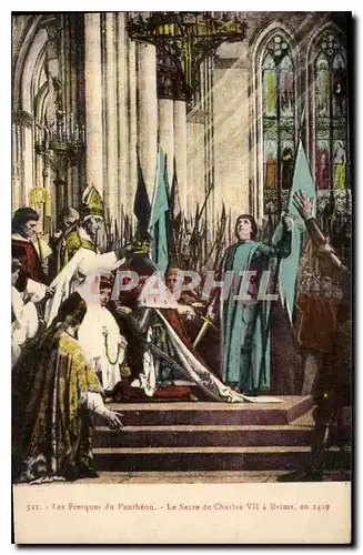 Cartes postales Les Fresques du Pantheon Le Sacre de Charles VII a Reims