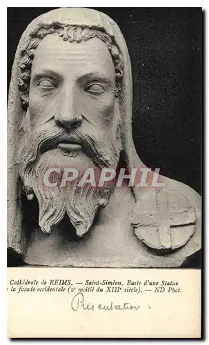 Cartes postales Cathedrale de Reims Saint nSimeon Buste d'une Statue de la facade occidentale