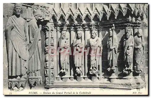 Ansichtskarte AK Reims Statues du Grand Portail de la Cathedrale