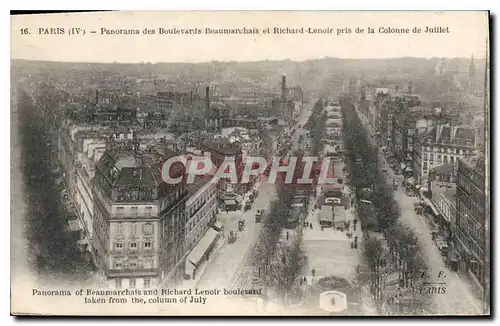 Cartes postales Paris Panorama des Boulevarde Beaumarchais et Richard Lenoir pris de la Colone de Juillet